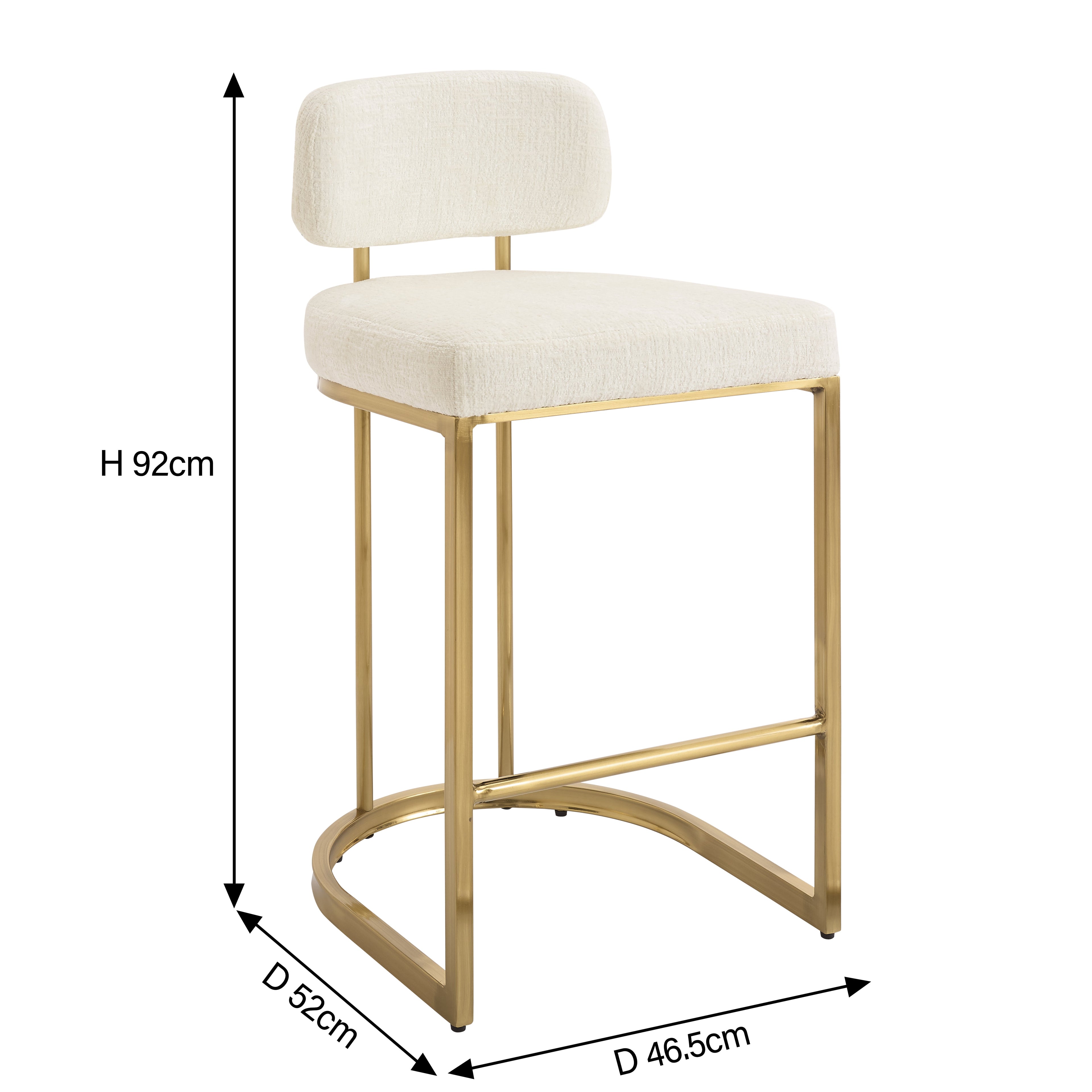 Tabouret de bar Rhea en tissu blanc avec cadre doré