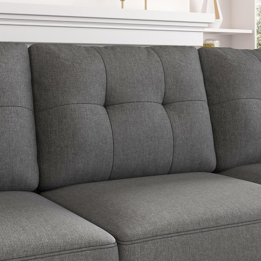 Canapé sectionnel réversible en L, convertible, 4 places, gris foncé