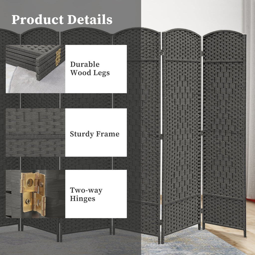 Paravent de séparation de pièce de 6 pieds de haut en fibre tissée, écran de confidentialité autoportant, écran pliant