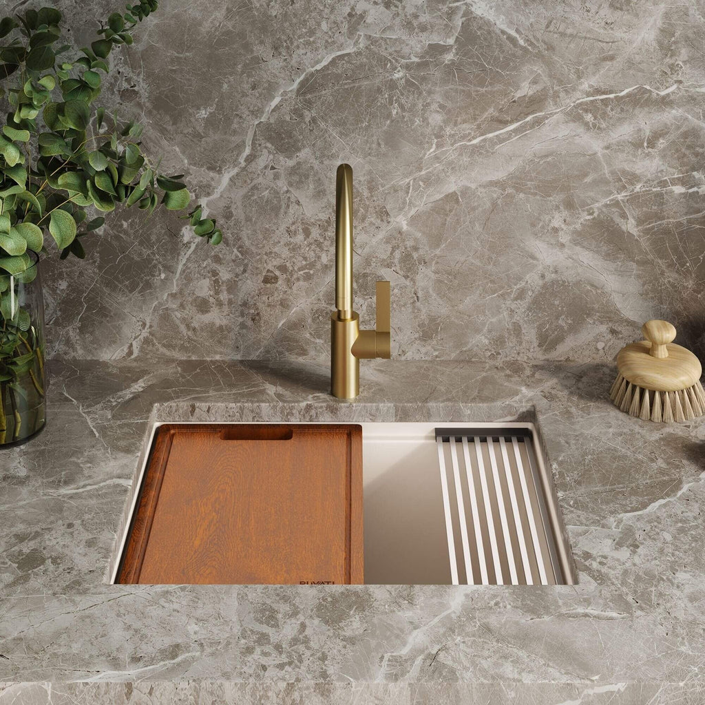 Évier de buanderie sous plan Ruvati epiRock Workstation 25 pouces, blanc chaud - RVG2321WB