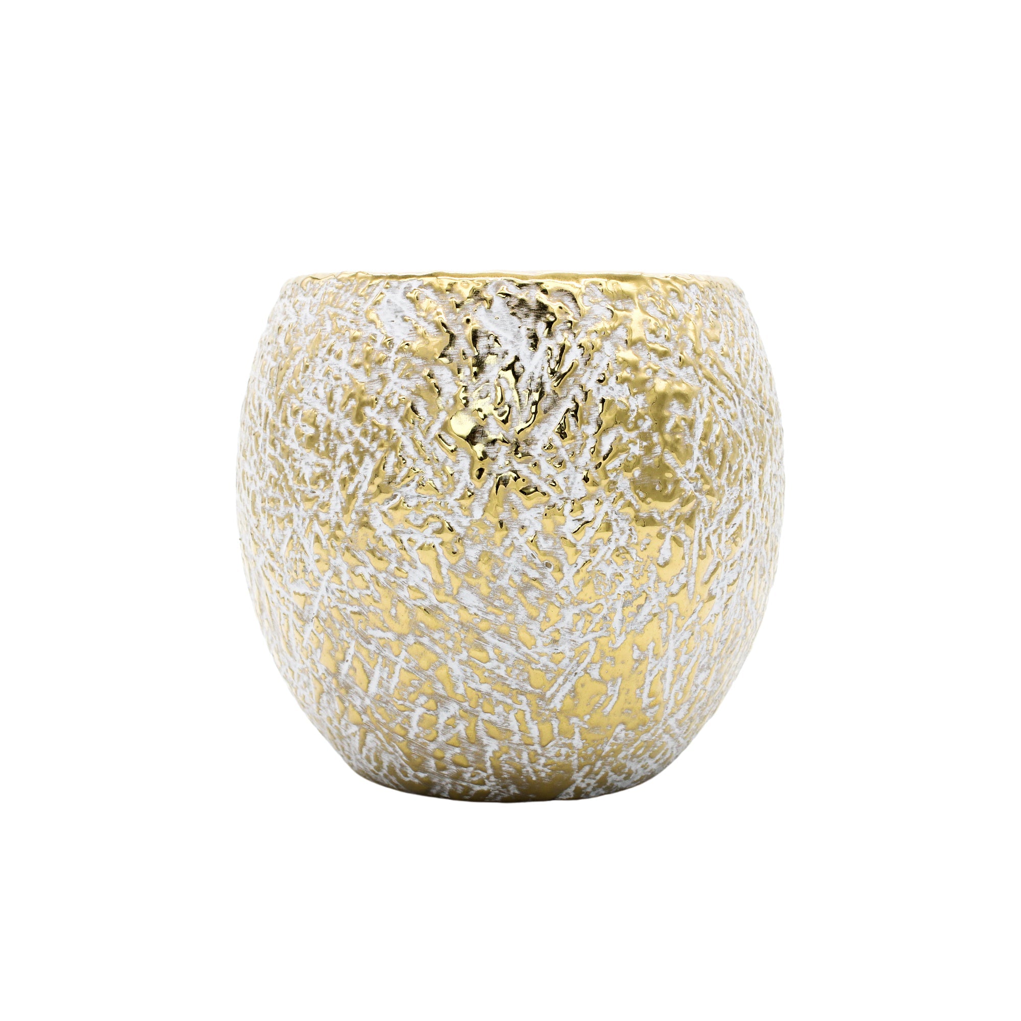 Vase rond doré blanc et or