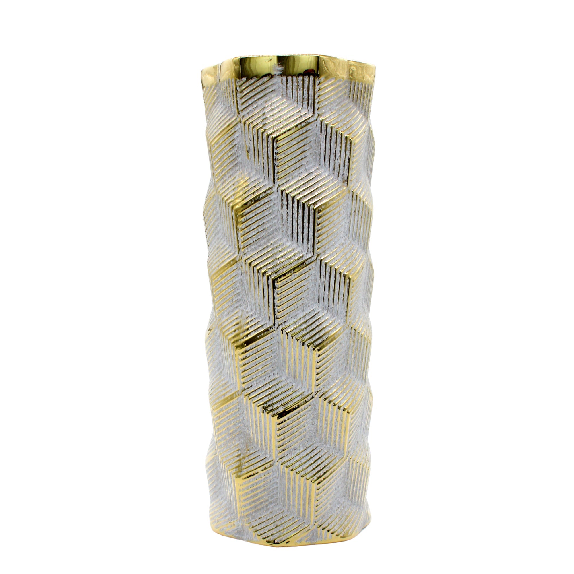 Grand vase géométrique gris clair et doré