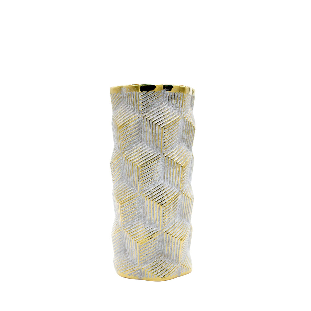 Petit vase géométrique gris clair et doré