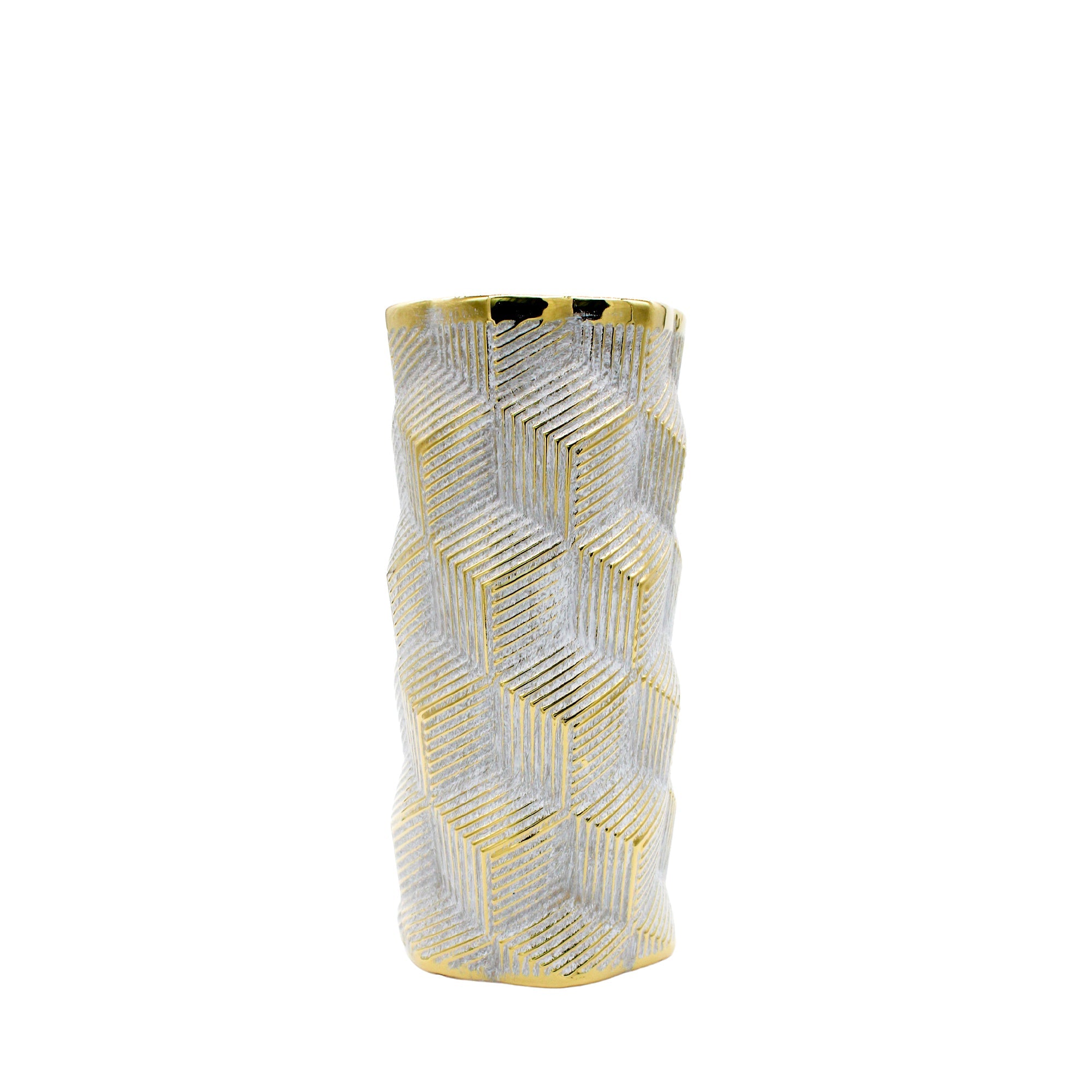 Petit vase géométrique gris clair et doré