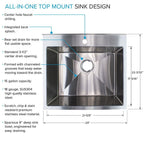 Évier de buanderie et lavabo en acier inoxydable Transolid EWS-2422S de 24 po de largeur x 22 po de profondeur x 35 po de hauteur - 24 po x 22 po