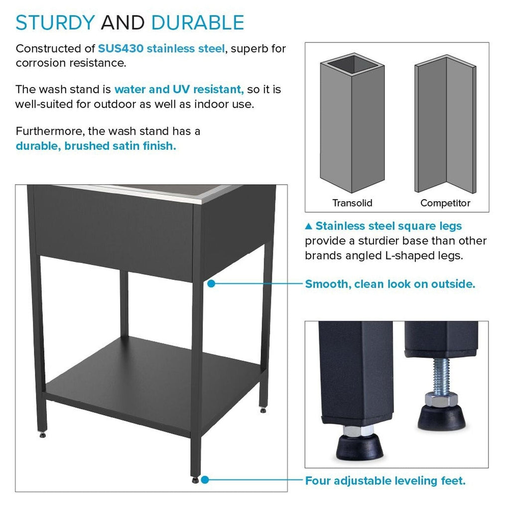 Évier de buanderie et lavabo en acier inoxydable Transolid EWS-2422S de 24 po de largeur x 22 po de profondeur x 35 po de hauteur - 24 po x 22 po