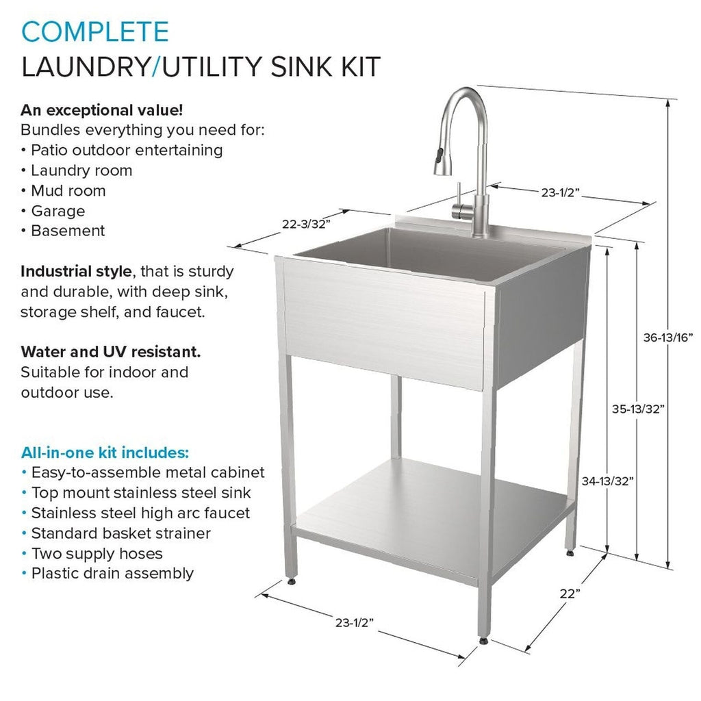Évier de buanderie et lavabo en acier inoxydable Transolid EWS-2422S de 24 po de largeur x 22 po de profondeur x 35 po de hauteur - 24 po x 22 po