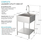 Évier de buanderie et lavabo en acier inoxydable Transolid EWS-2422S de 24 po de largeur x 22 po de profondeur x 35 po de hauteur - 24 po x 22 po