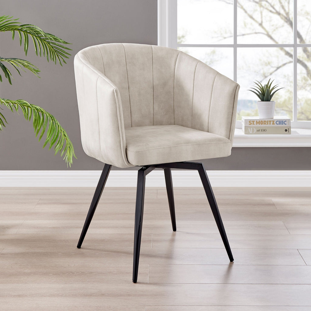 Chaise de salle à manger Arlo en velours crème avec pieds pivotants noirs
