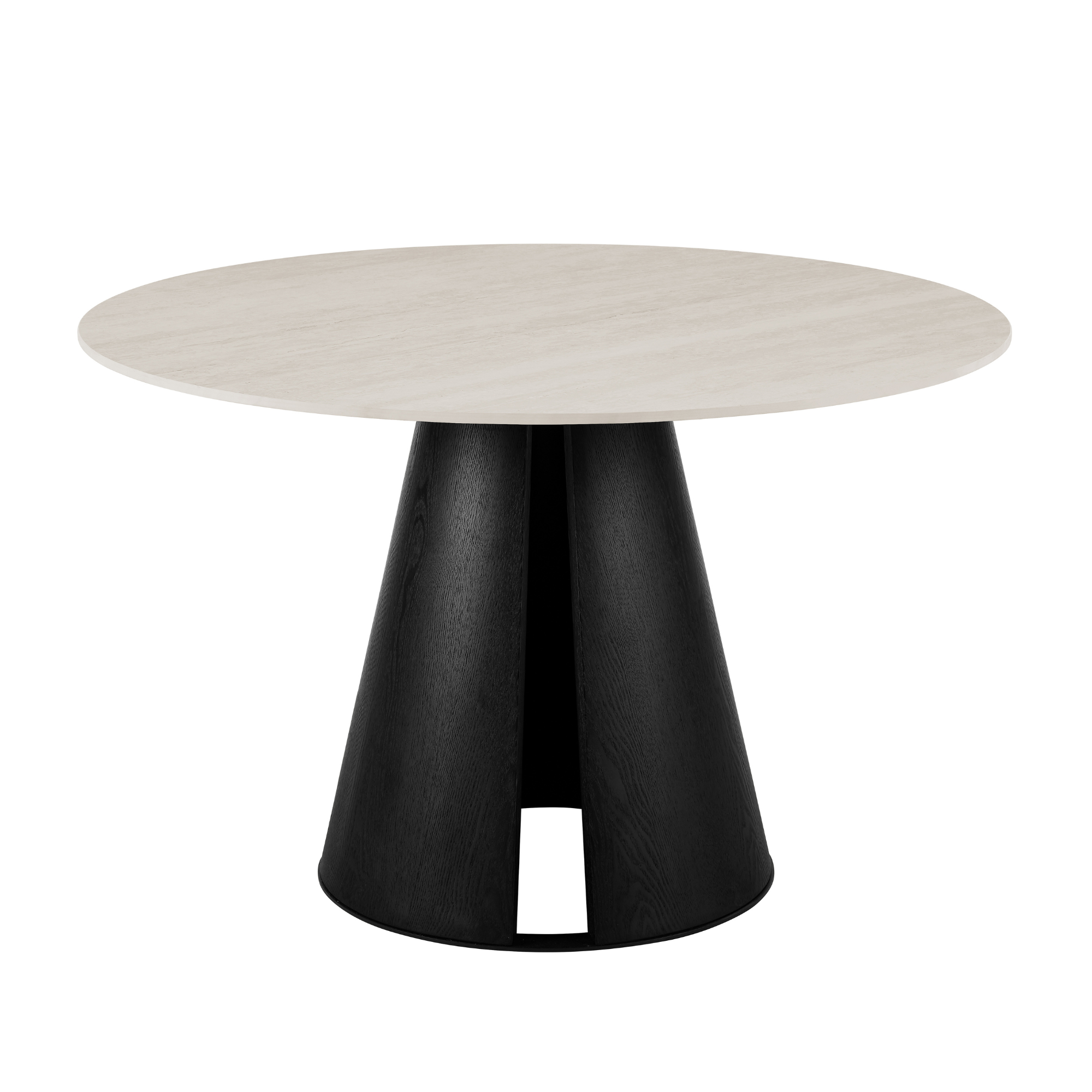 Table à manger ronde Maya en céramique crème clair avec base noire