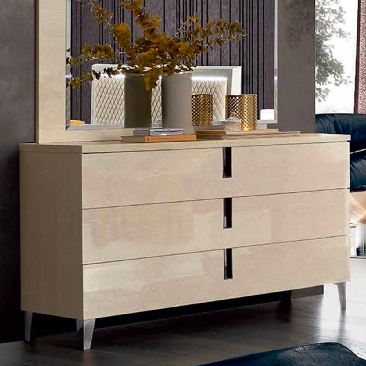 Commode 3 tiroirs effet bois sable crème Parma