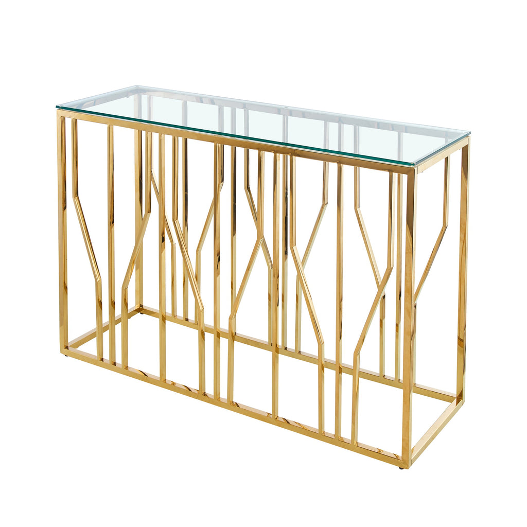 Console Aria Gold Deco avec plateau en verre transparent