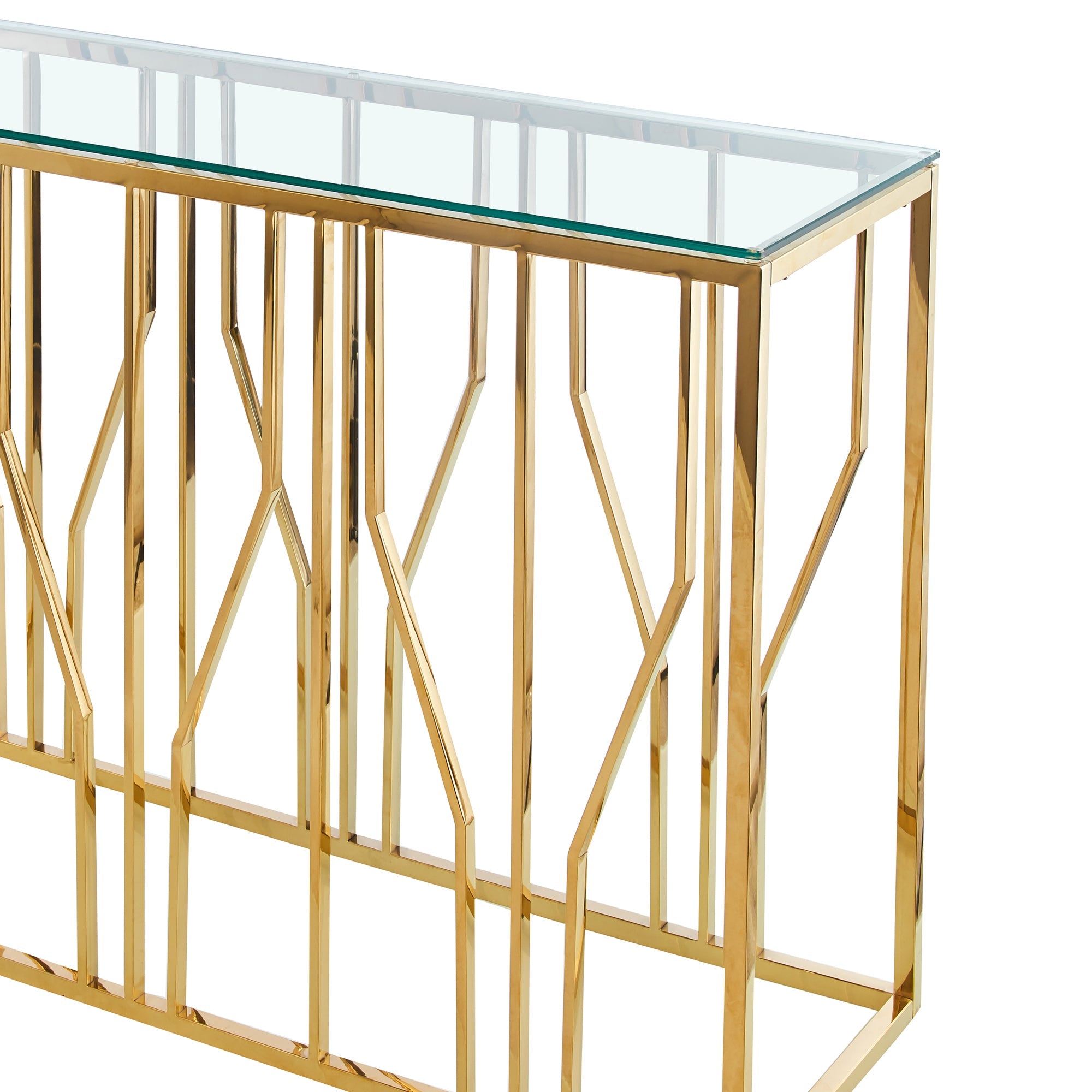 Console Aria Gold Deco avec plateau en verre transparent