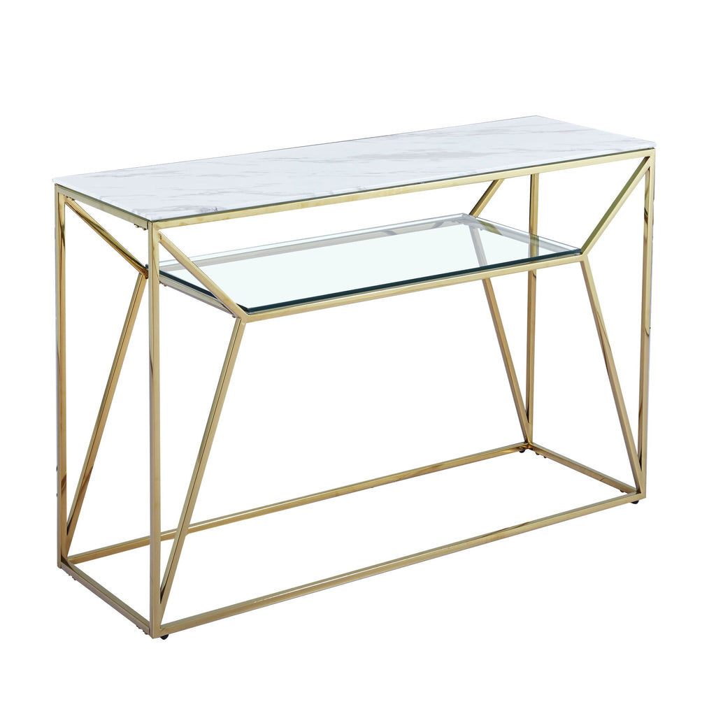 Console Ava Gold avec plateau effet marbre blanc