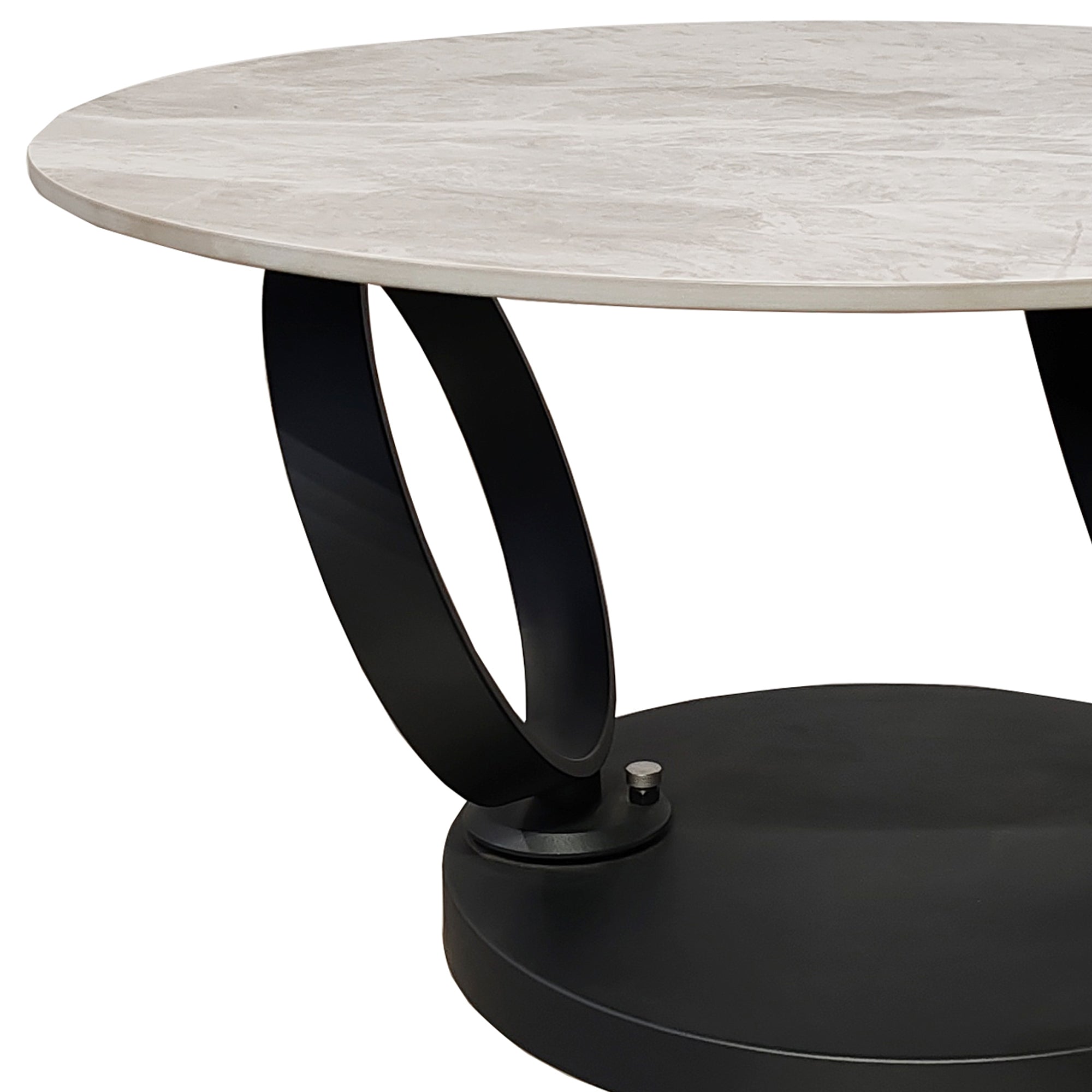 Table basse pivotante en céramique grise effet marbre avec base noire