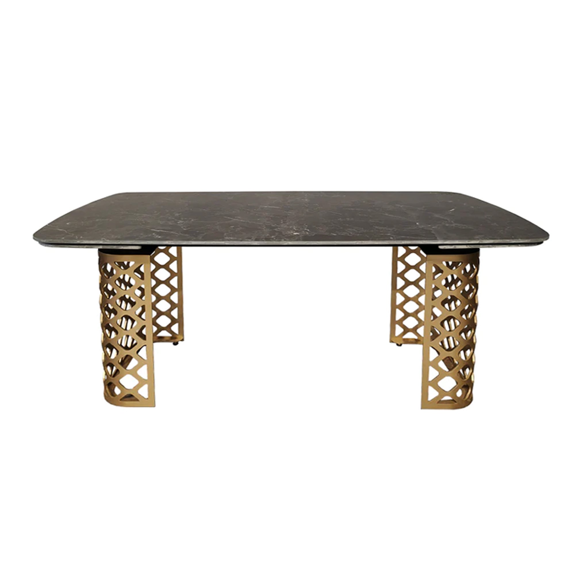 Table à manger extensible en céramique noire effet marbre avec base dorée