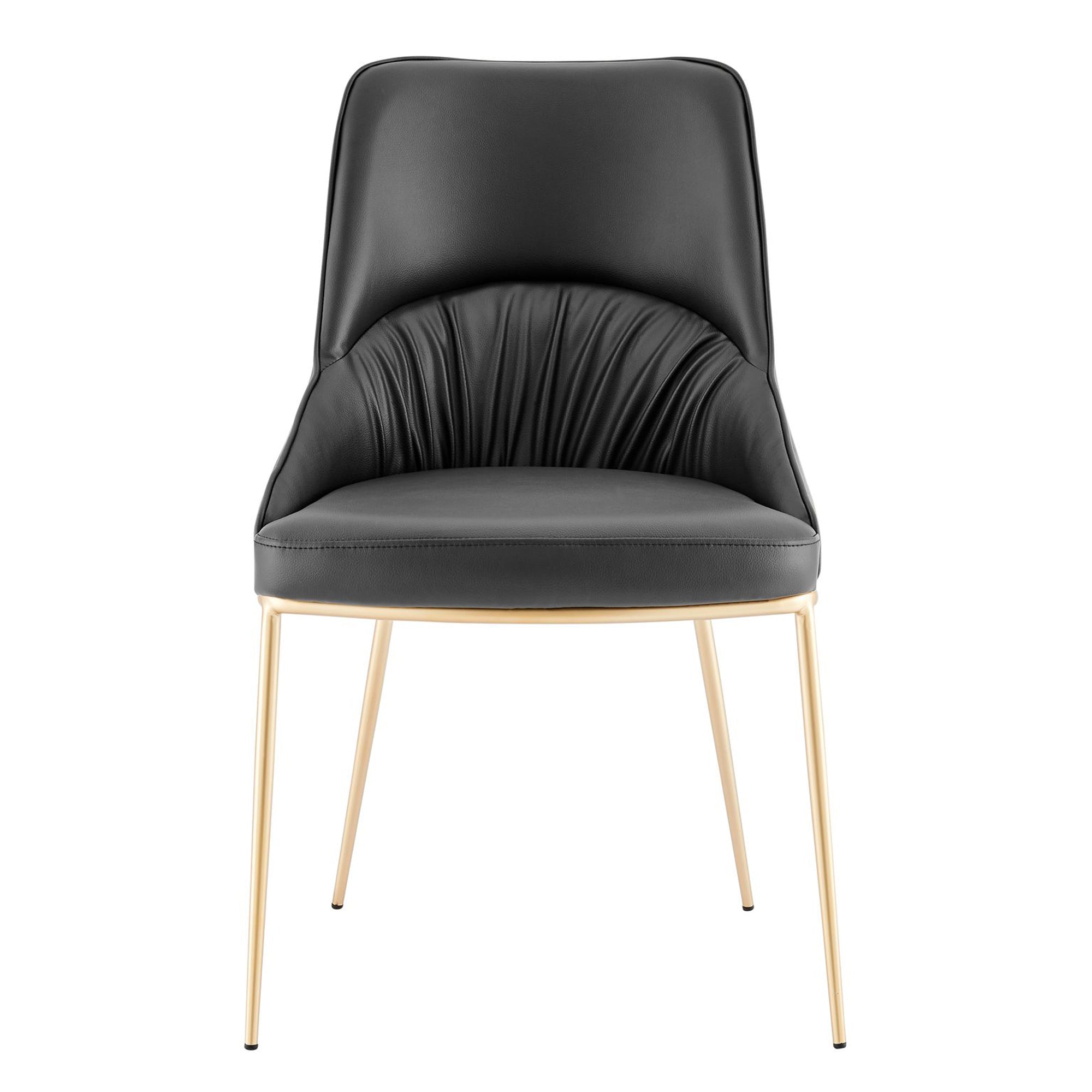 Chaise de salle à manger Axel en cuir noir, design froissé, pieds dorés