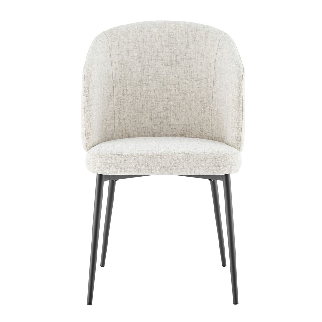 Chaise de salle à manger incurvée Capri en lin ivoire et gris clair avec pieds noirs
