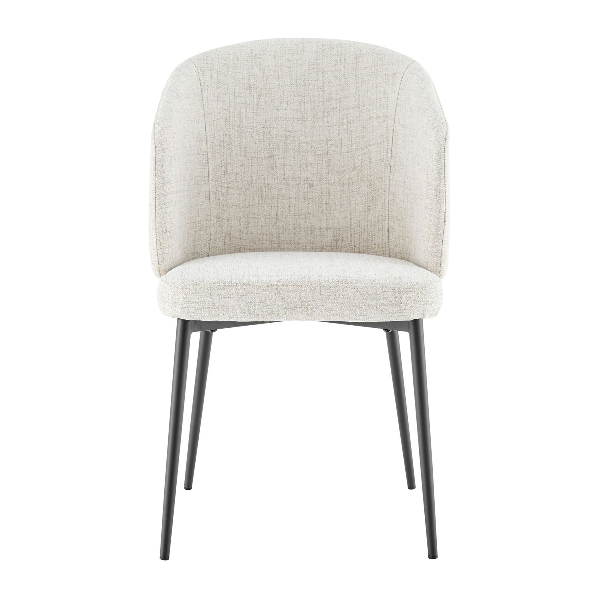 Chaise de salle à manger incurvée Capri en lin ivoire et gris clair avec pieds noirs