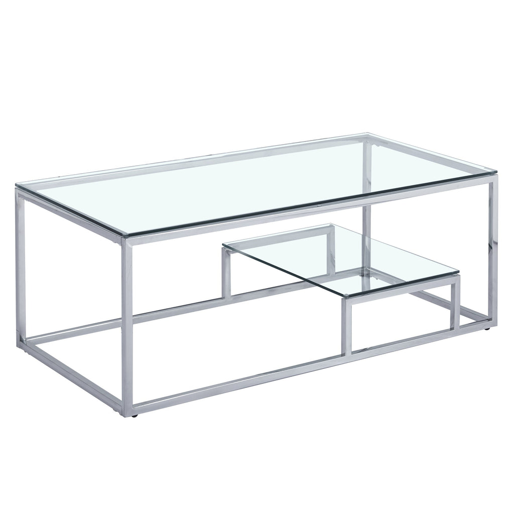 Table basse minimaliste en verre Enzo avec cadre argenté