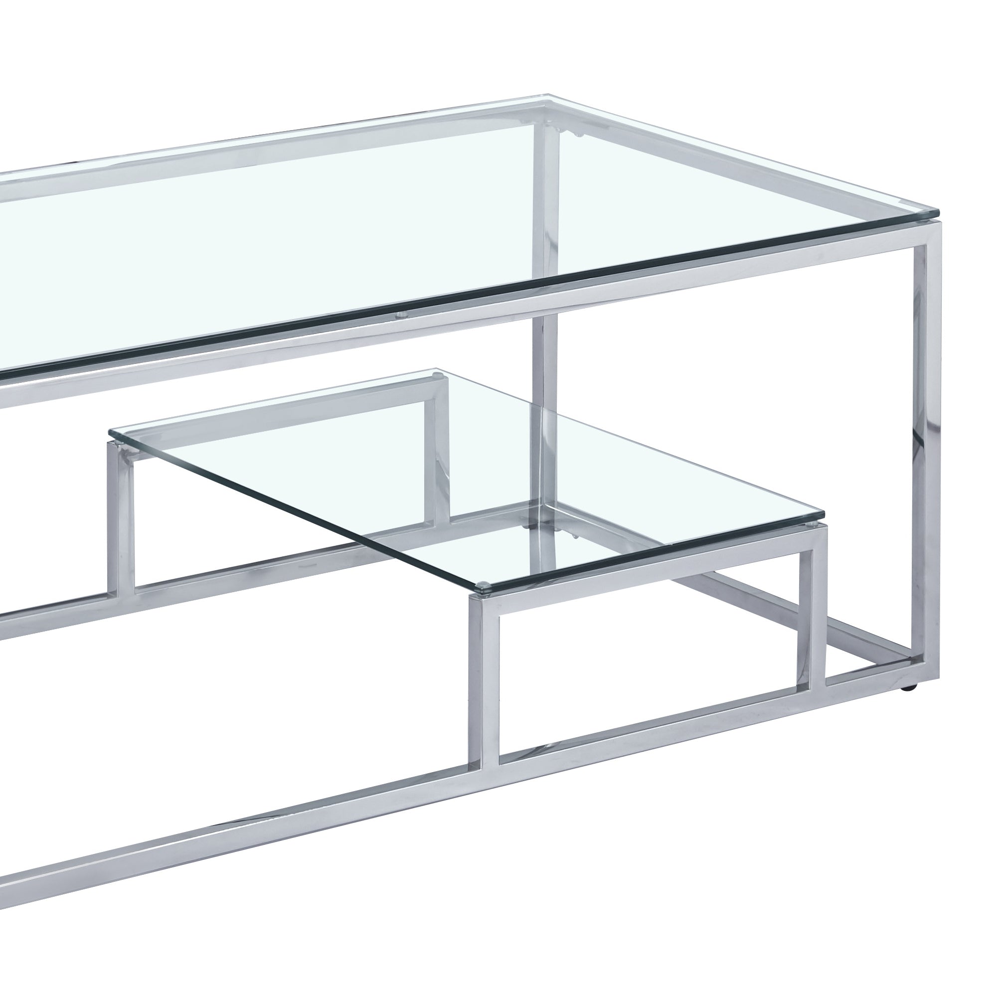 Table basse minimaliste en verre Enzo avec cadre argenté