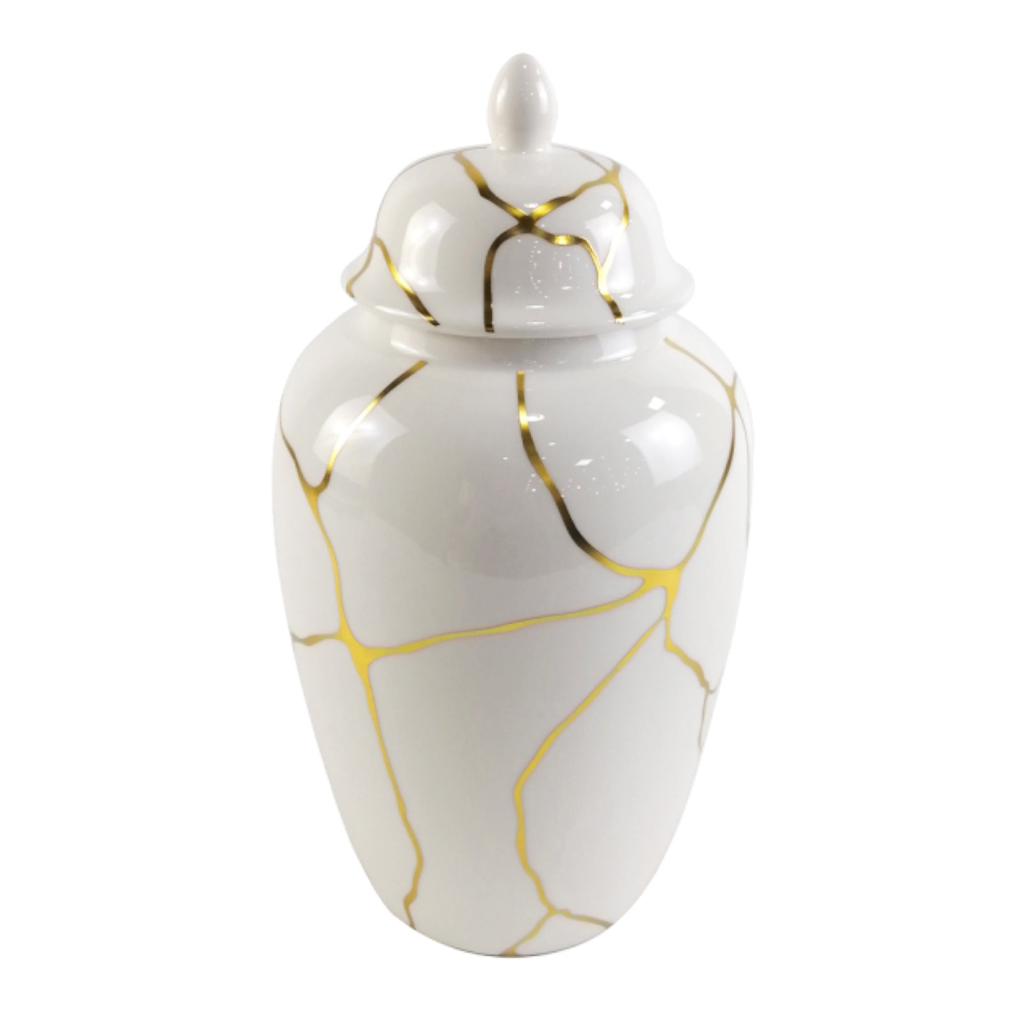 Pot à gingembre blanc et doré à motif craquelé