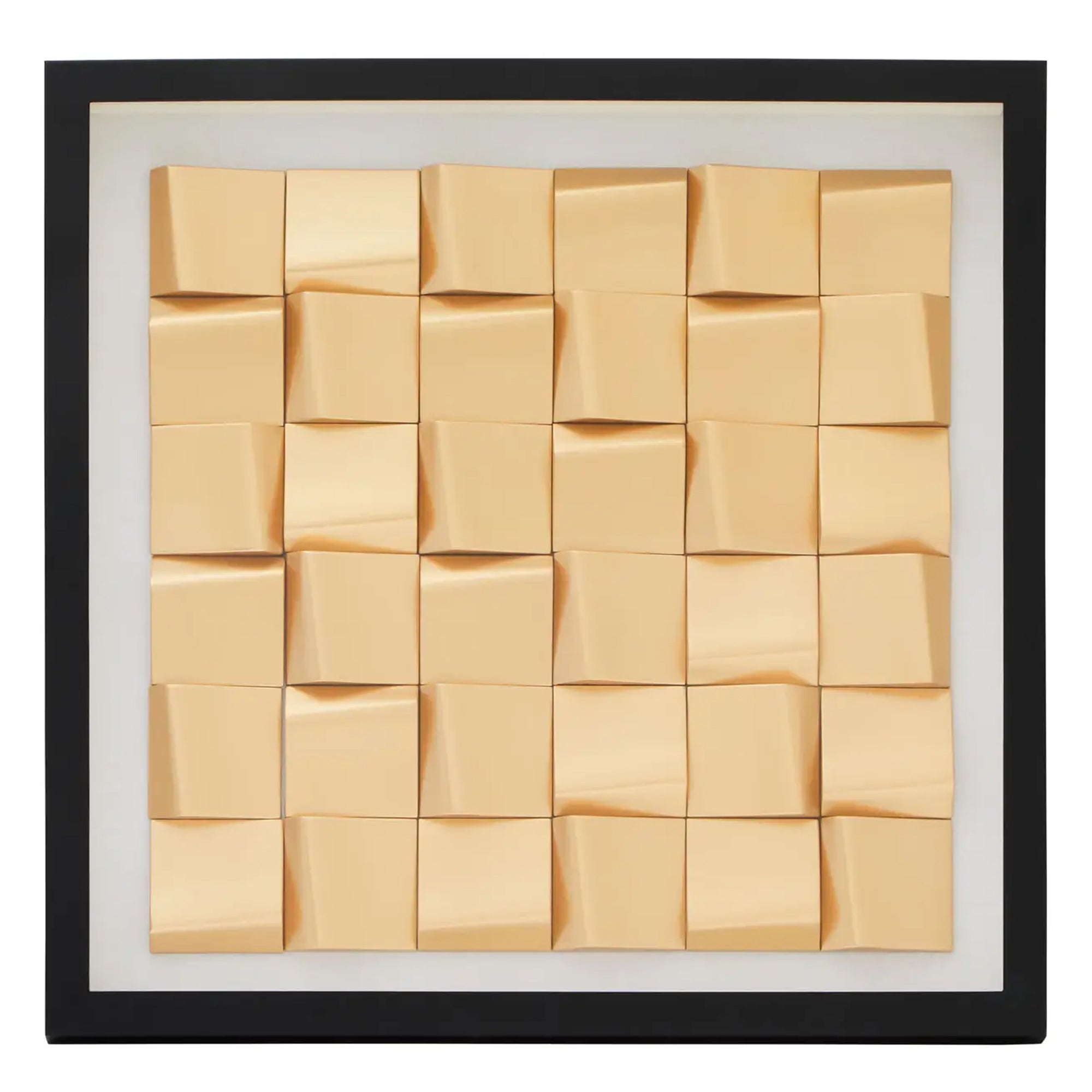 Décoration murale en forme de cube doré dans un cadre en forme de boîte