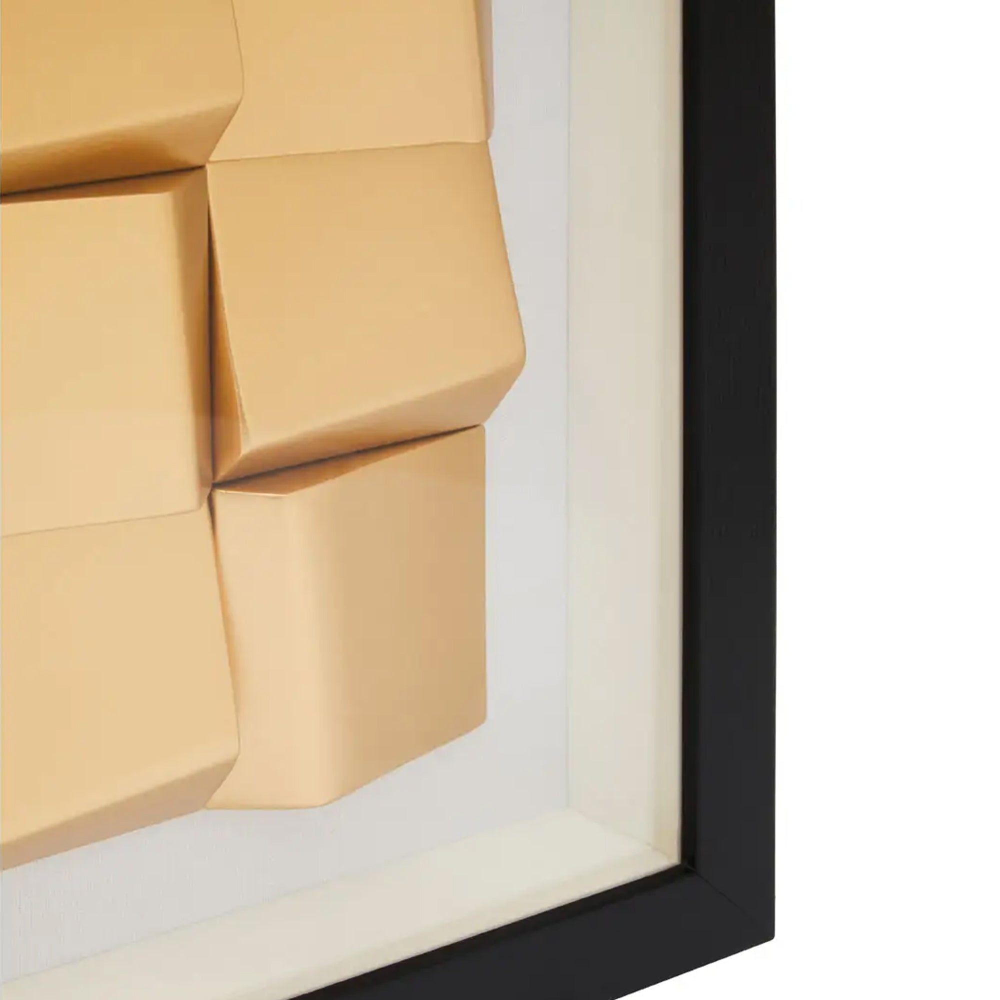 Décoration murale en forme de cube doré dans un cadre en forme de boîte