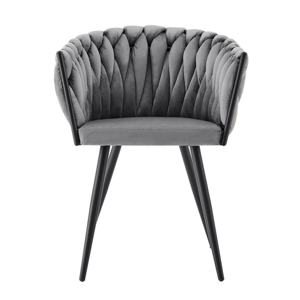 Chaise de salle à manger en velours tressé gris Iris avec cadre noir