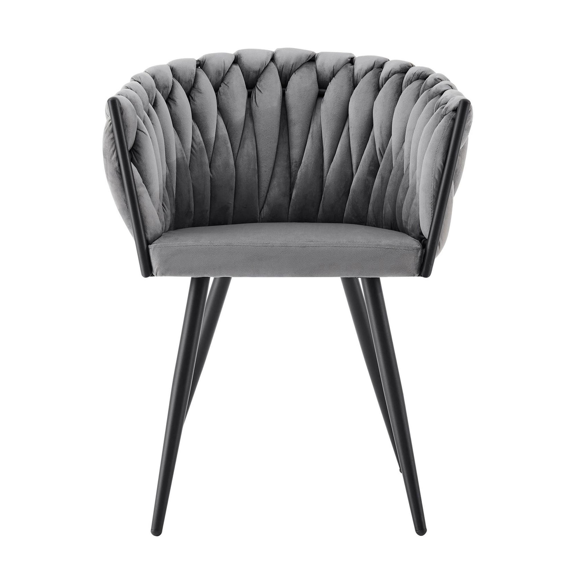 Chaise de salle à manger en velours tressé gris Iris avec cadre noir
