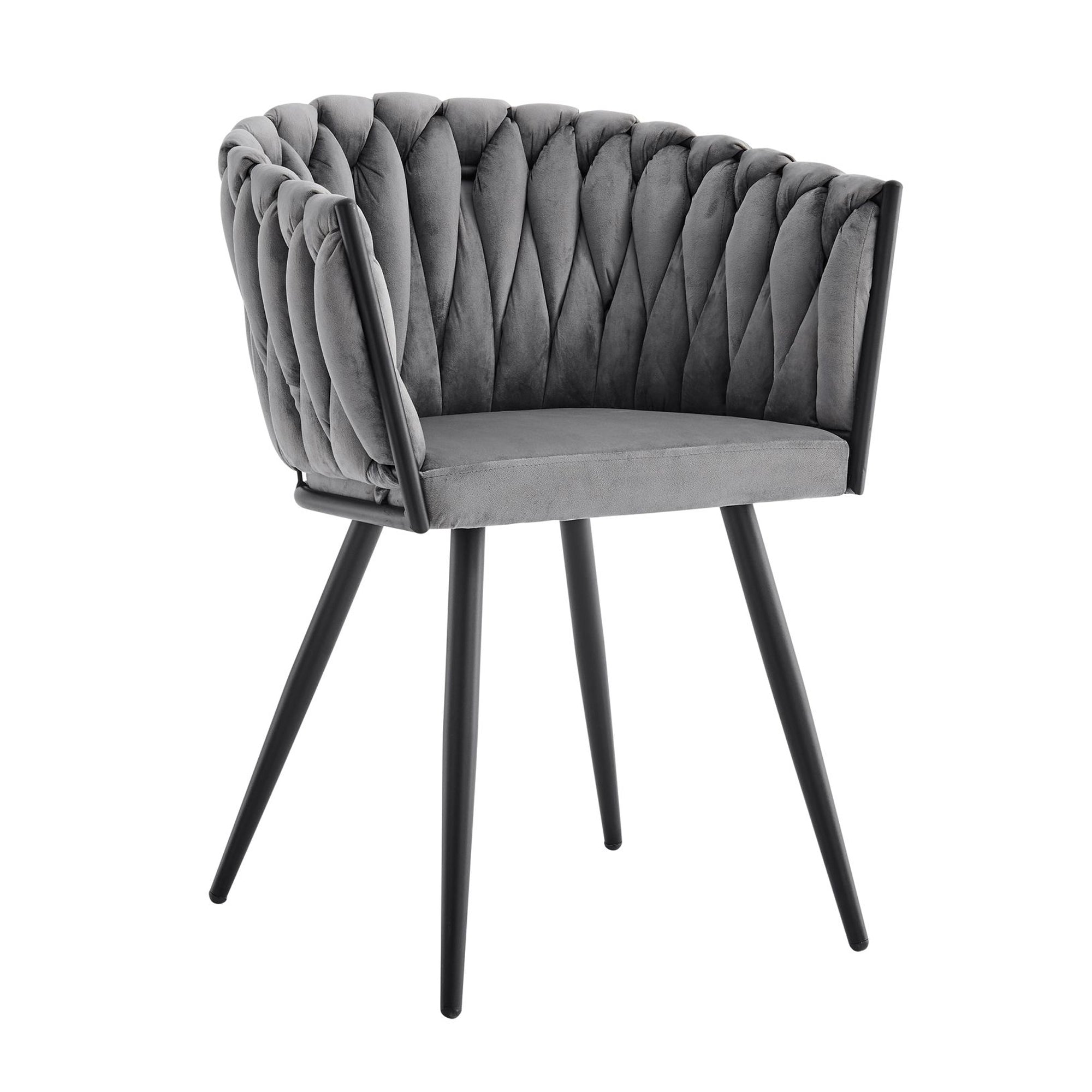 Chaise de salle à manger en velours tressé gris Iris avec cadre noir