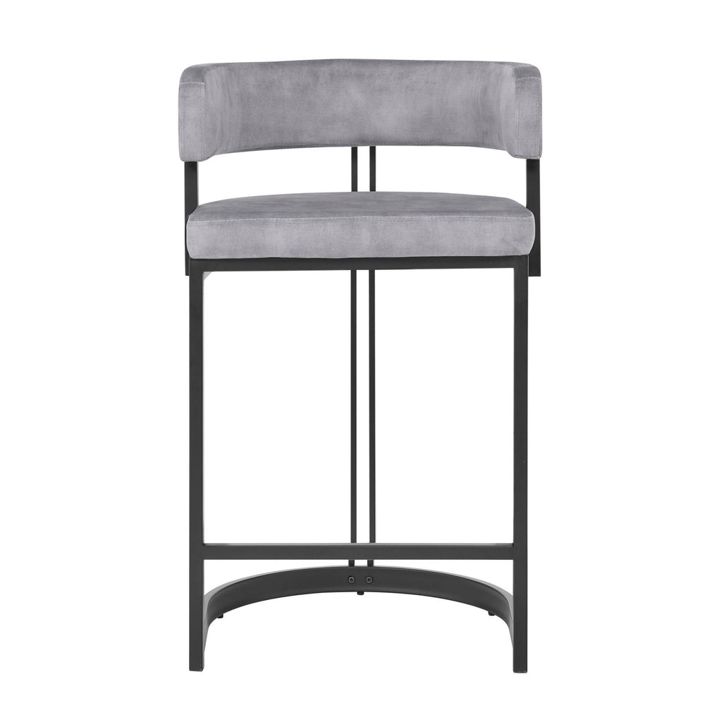 Tabouret de bar incurvé Mia en velours gris et cadre noir