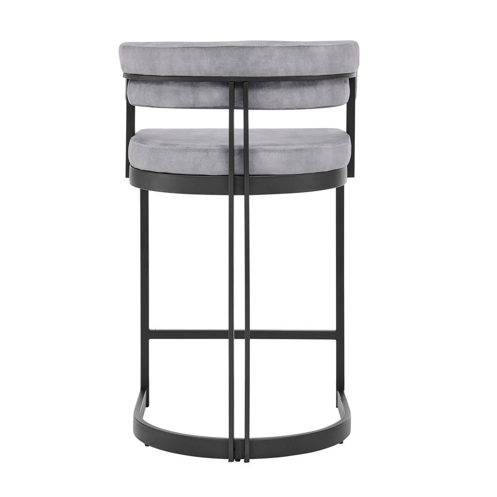 Tabouret de bar incurvé Mia en velours gris et cadre noir