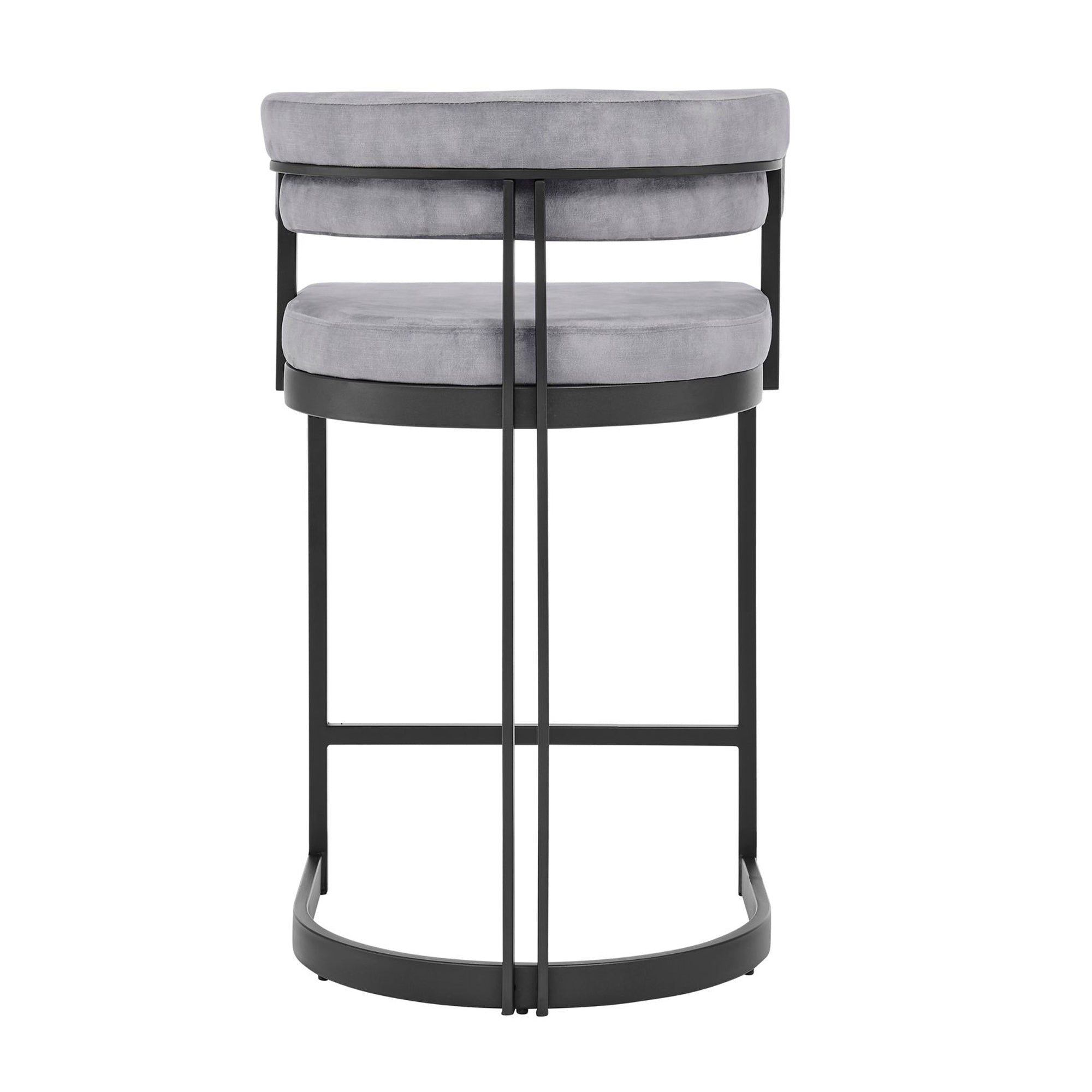 Tabouret de bar incurvé Mia en velours gris et cadre noir