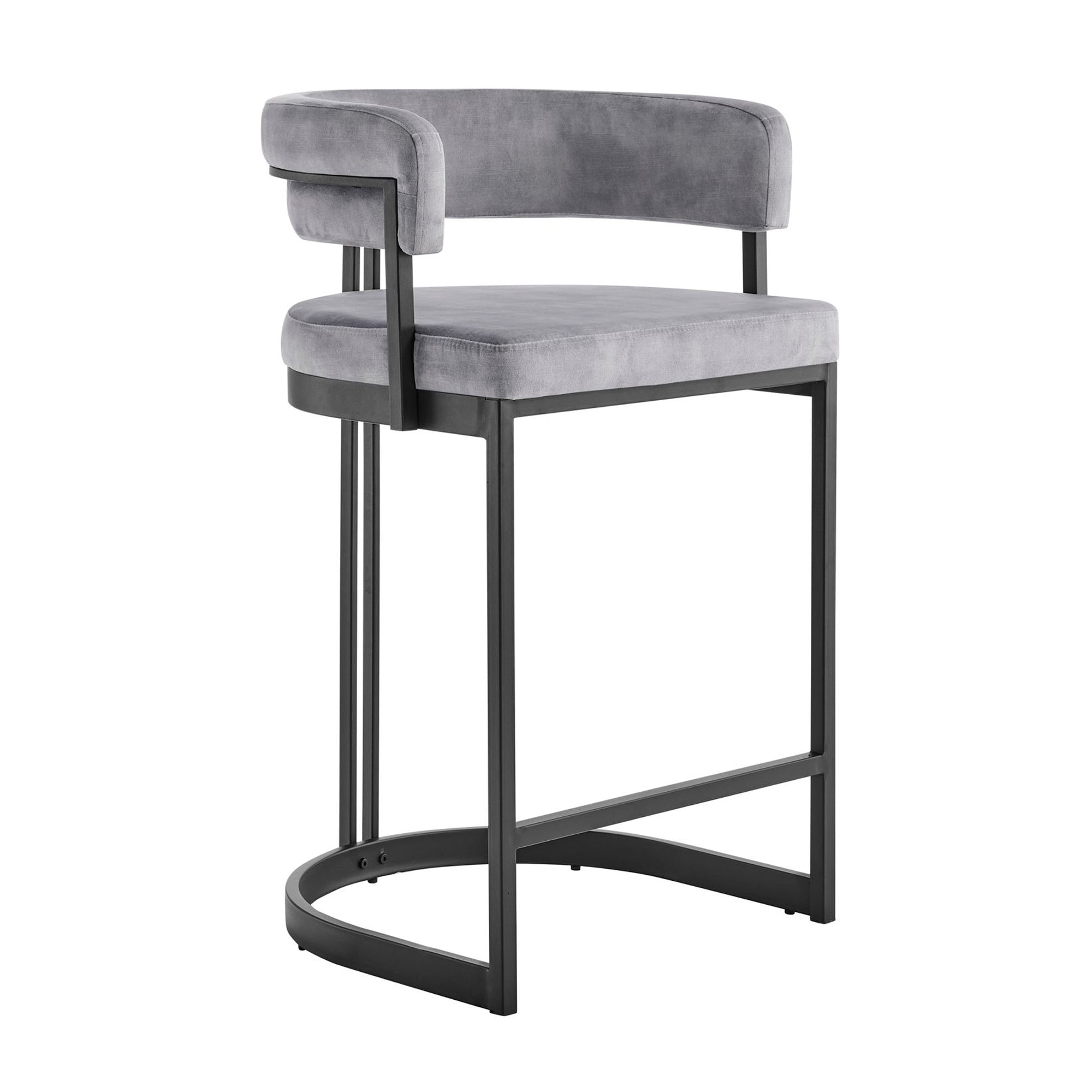 Tabouret de bar incurvé Mia en velours gris et cadre noir