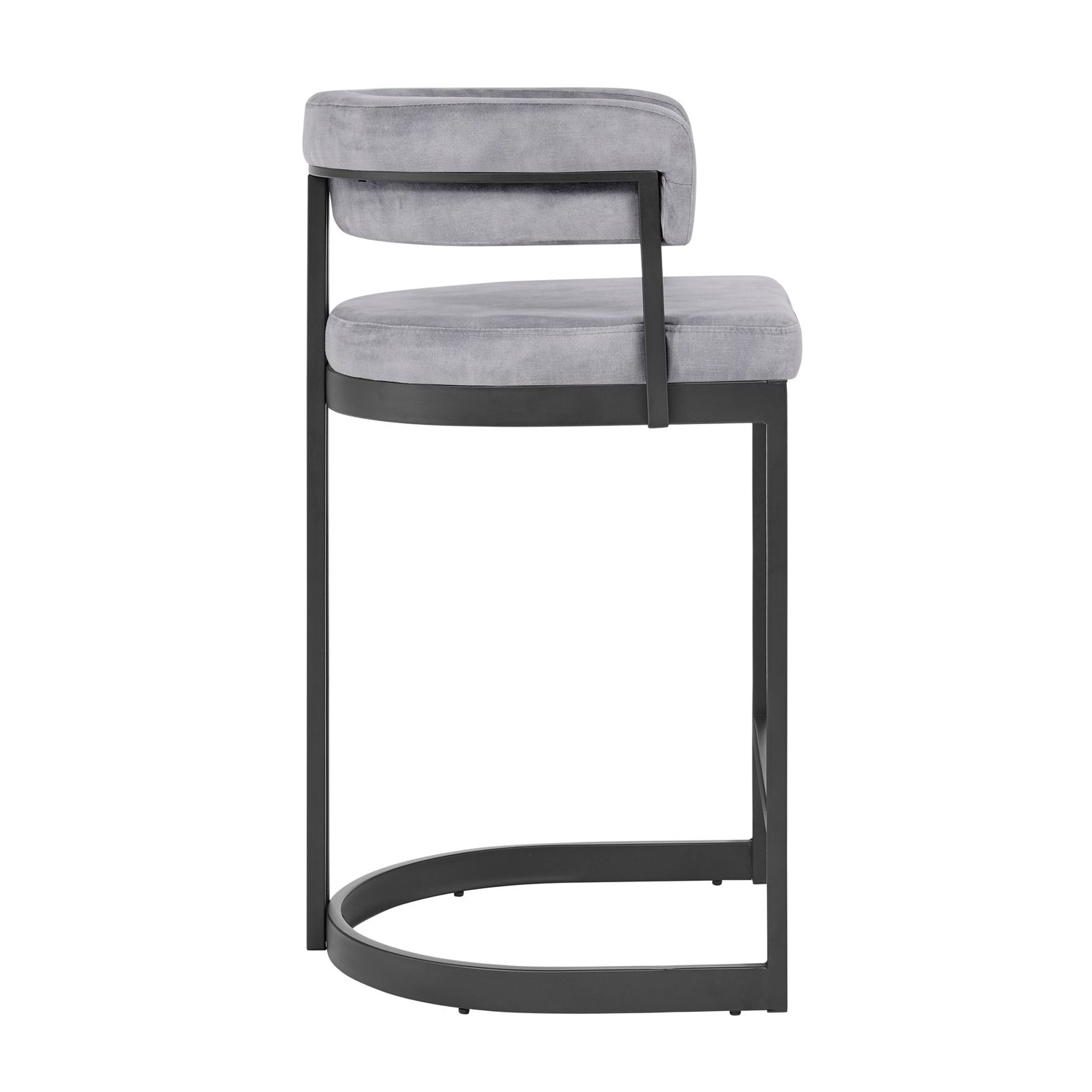 Tabouret de bar incurvé Mia en velours gris et cadre noir