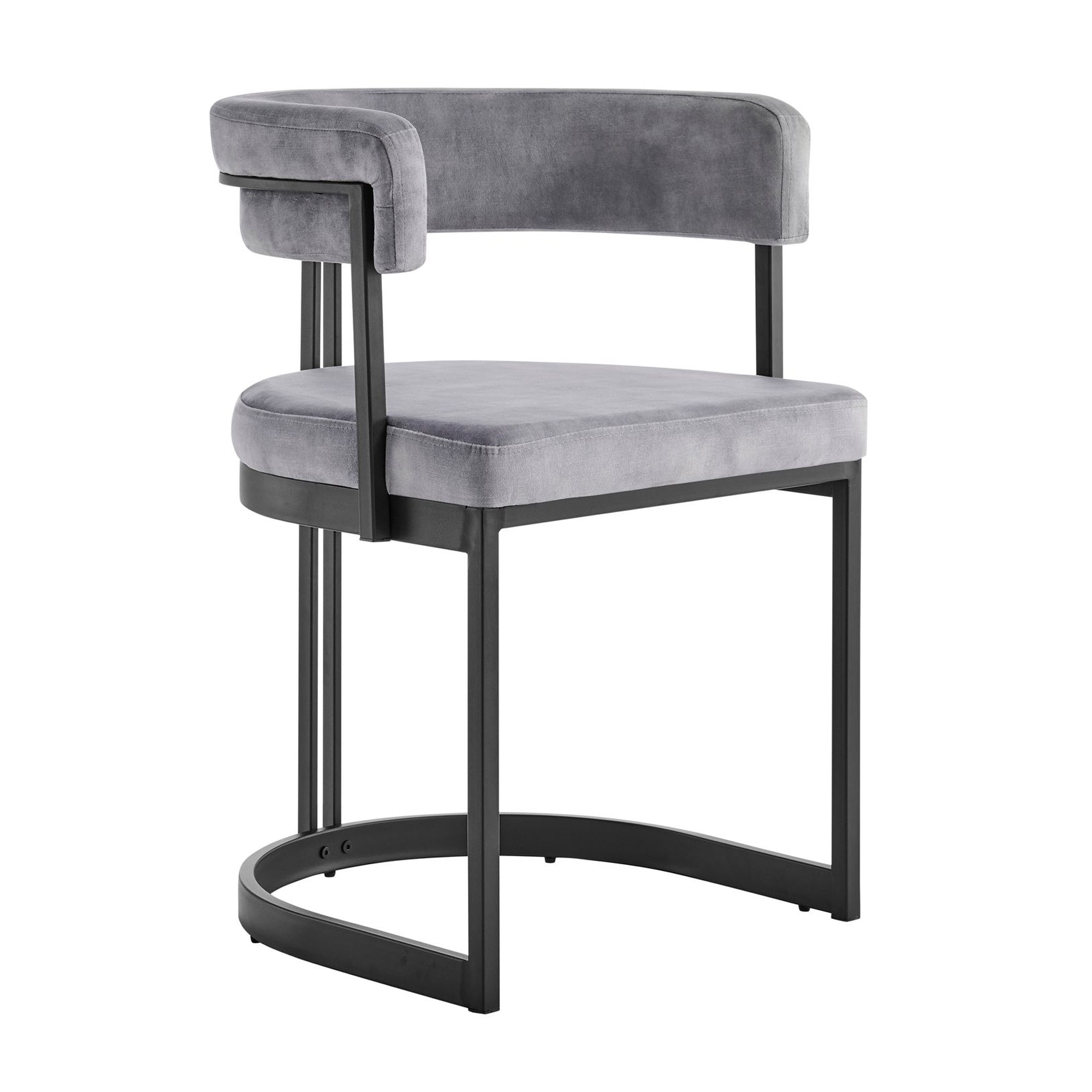 Chaise de salle à manger incurvée Mia en velours gris et cadre noir