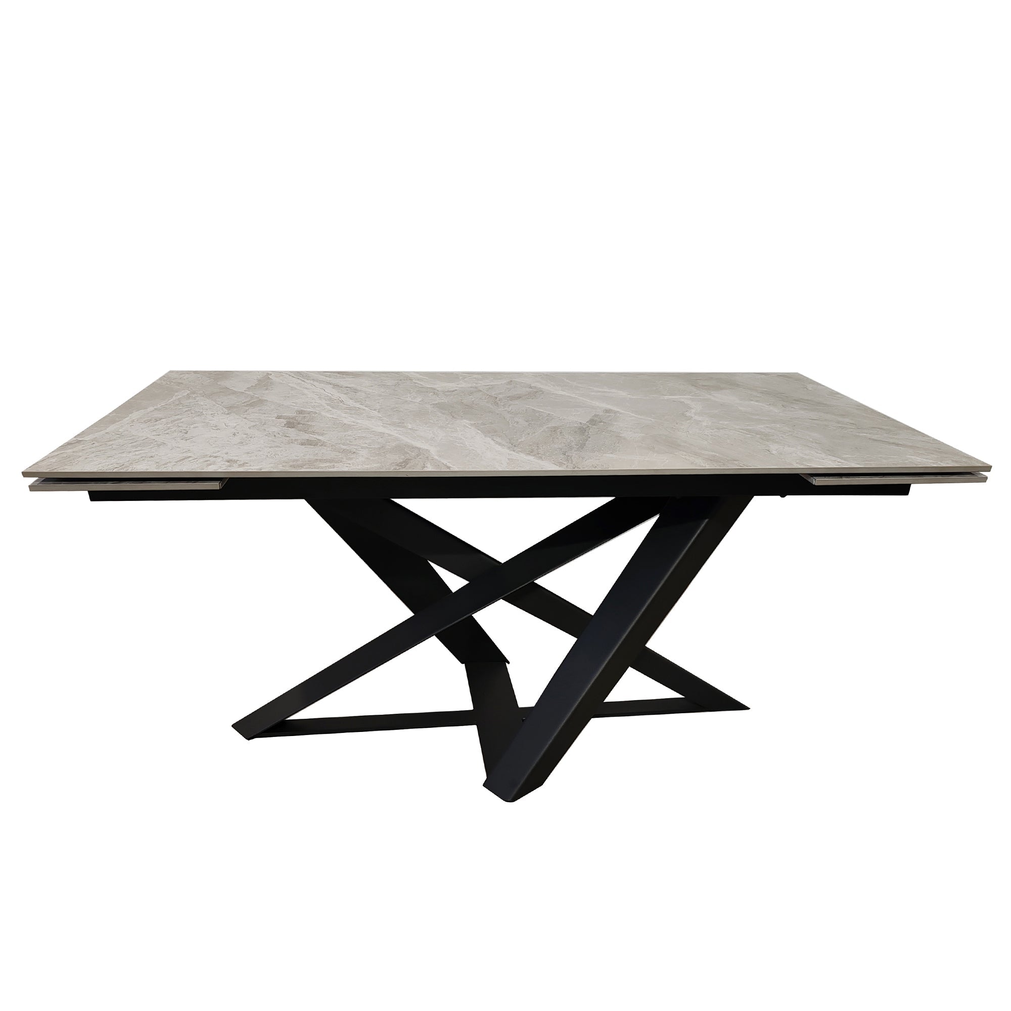 Table à manger extensible en céramique grise effet marbre avec base noire