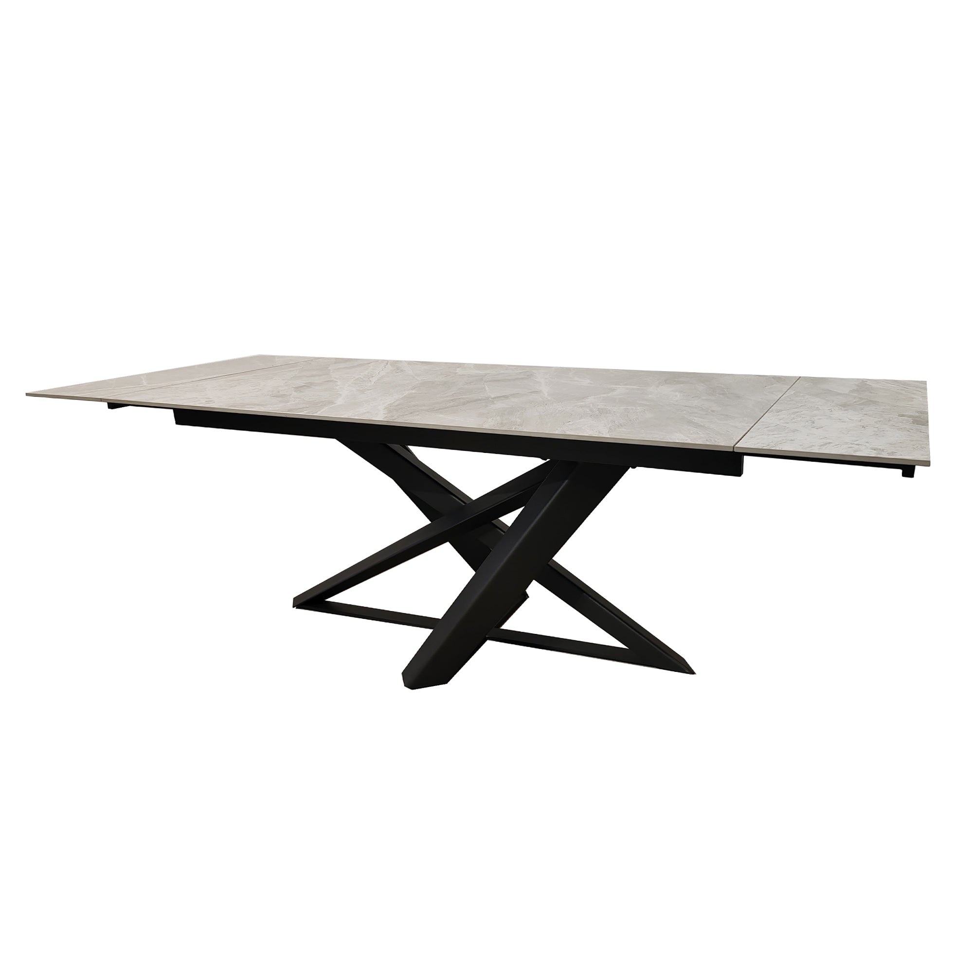 Table à manger extensible en céramique grise effet marbre avec base noire