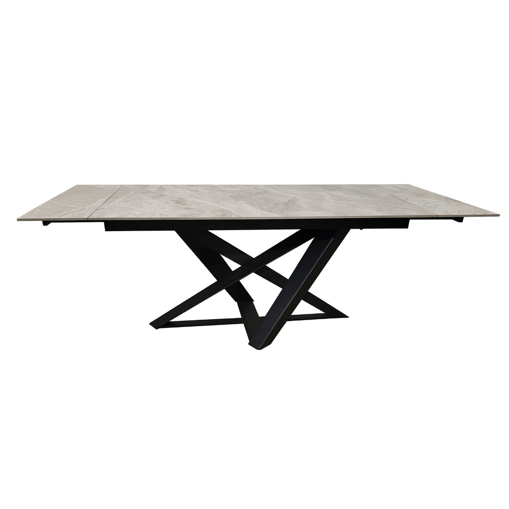 Table à manger extensible en céramique grise effet marbre avec base noire