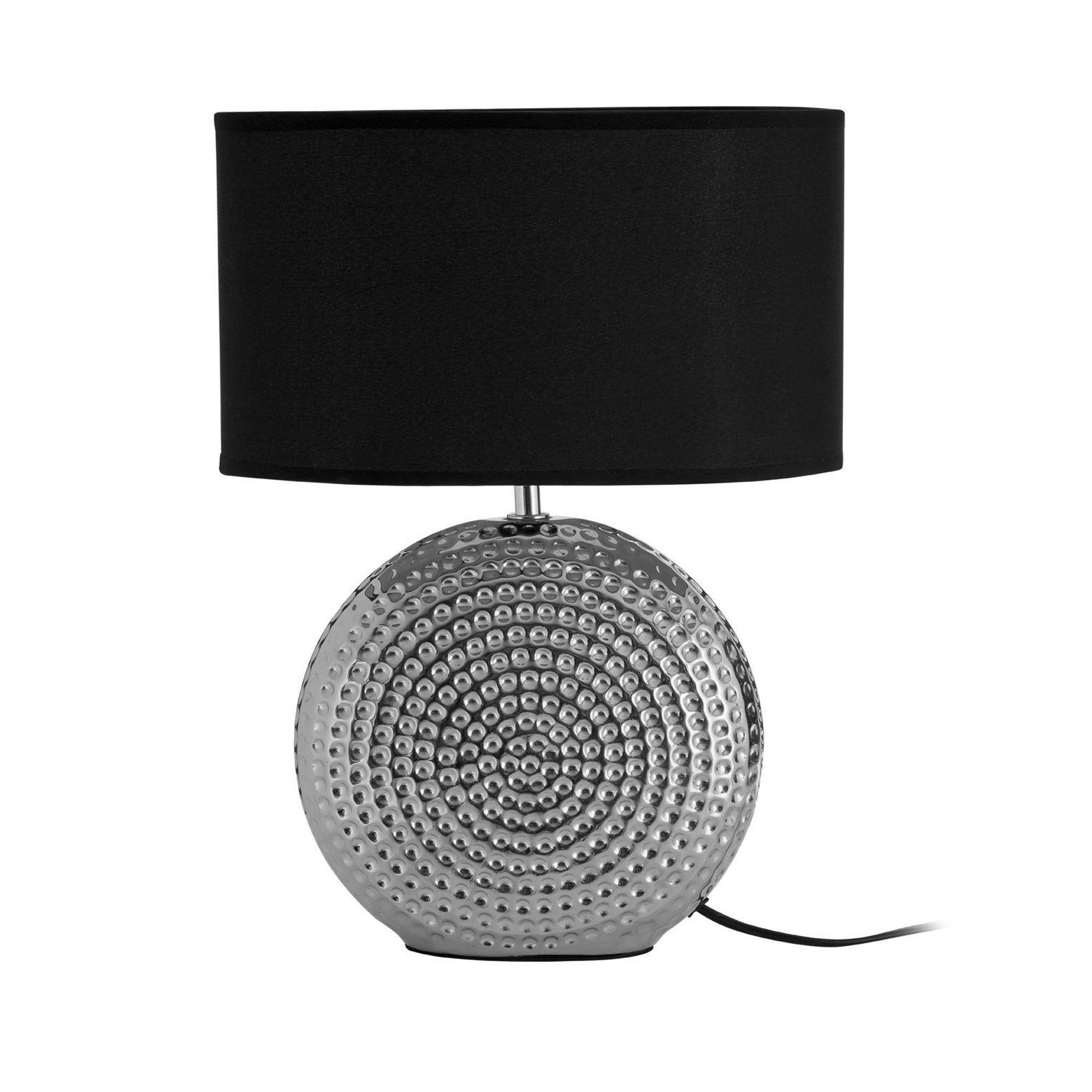 Lampe de table argentée à effet martelé avec abat-jour noir