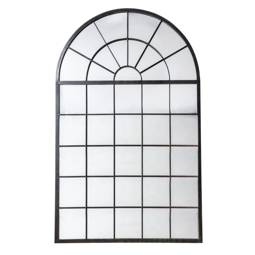 Grand miroir rustique noir de style fenêtre cintrée