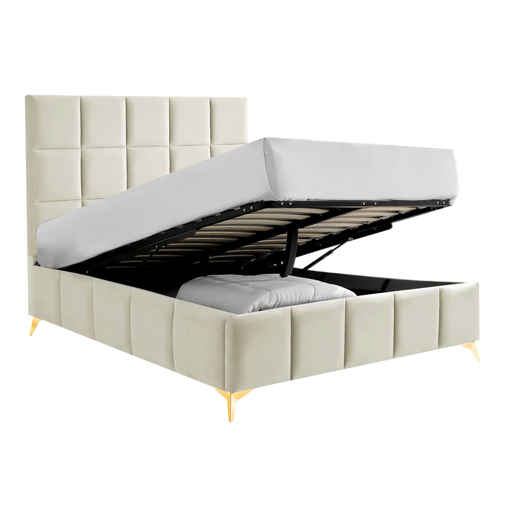 Lit ottoman rembourré en velours crème Imogen avec pieds dorés