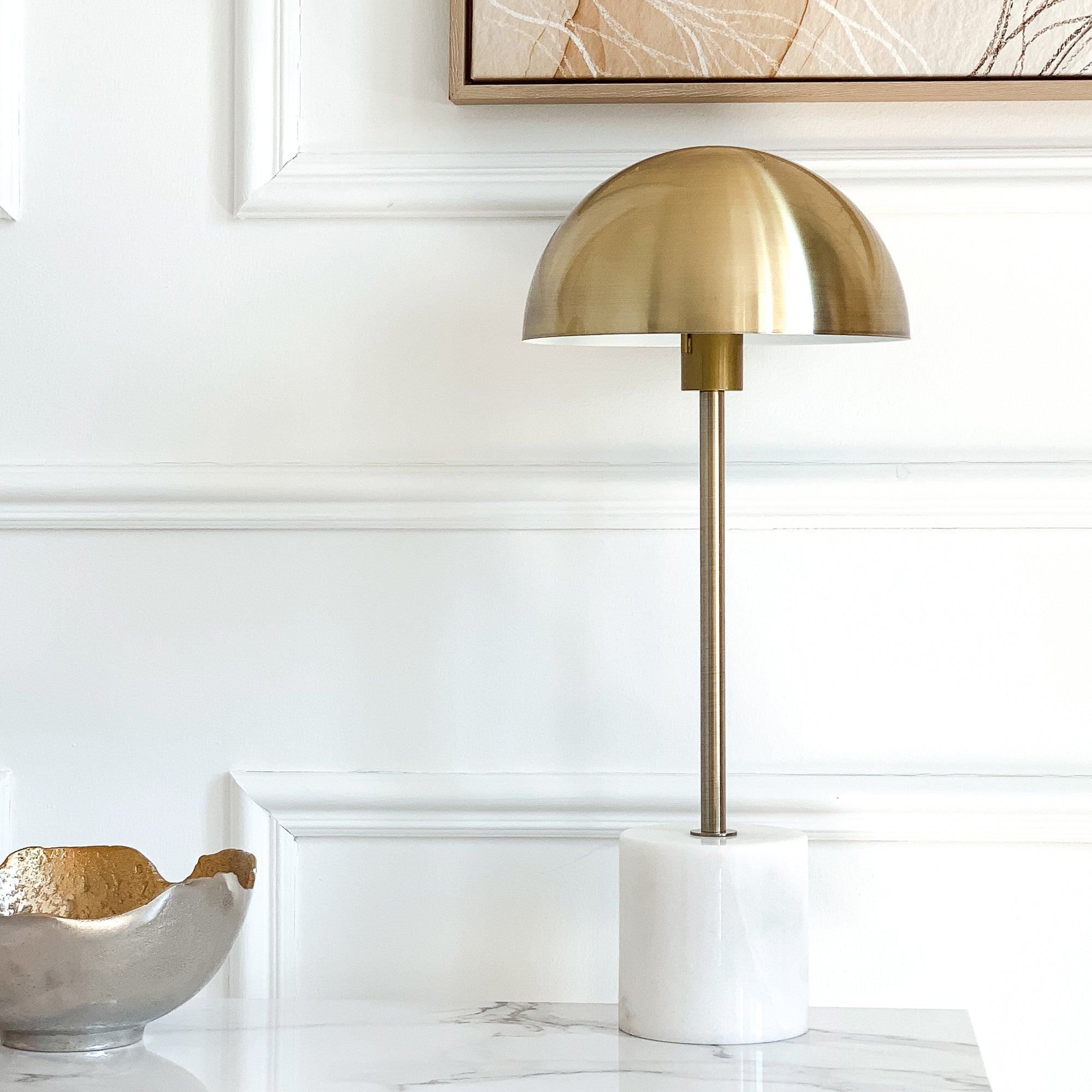Lampe champignon en laiton à base de marbre
