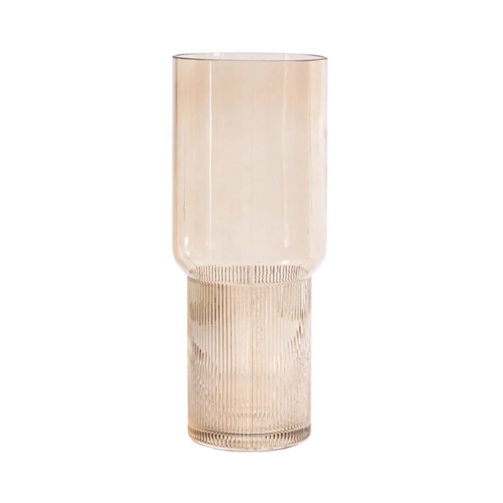 Grand vase en verre côtelé beige chaud