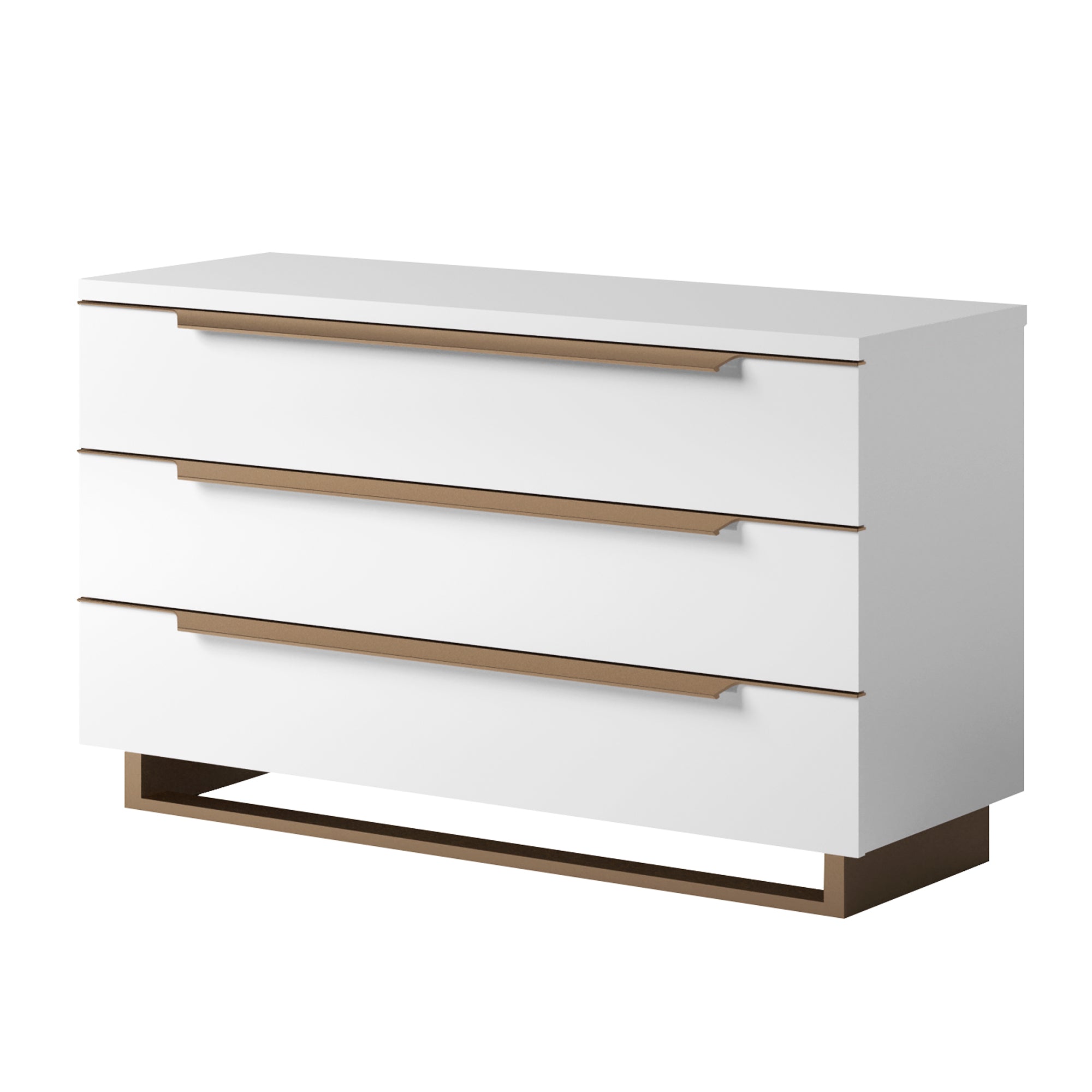 Commode à trois tiroirs Rimini blanche et dorée