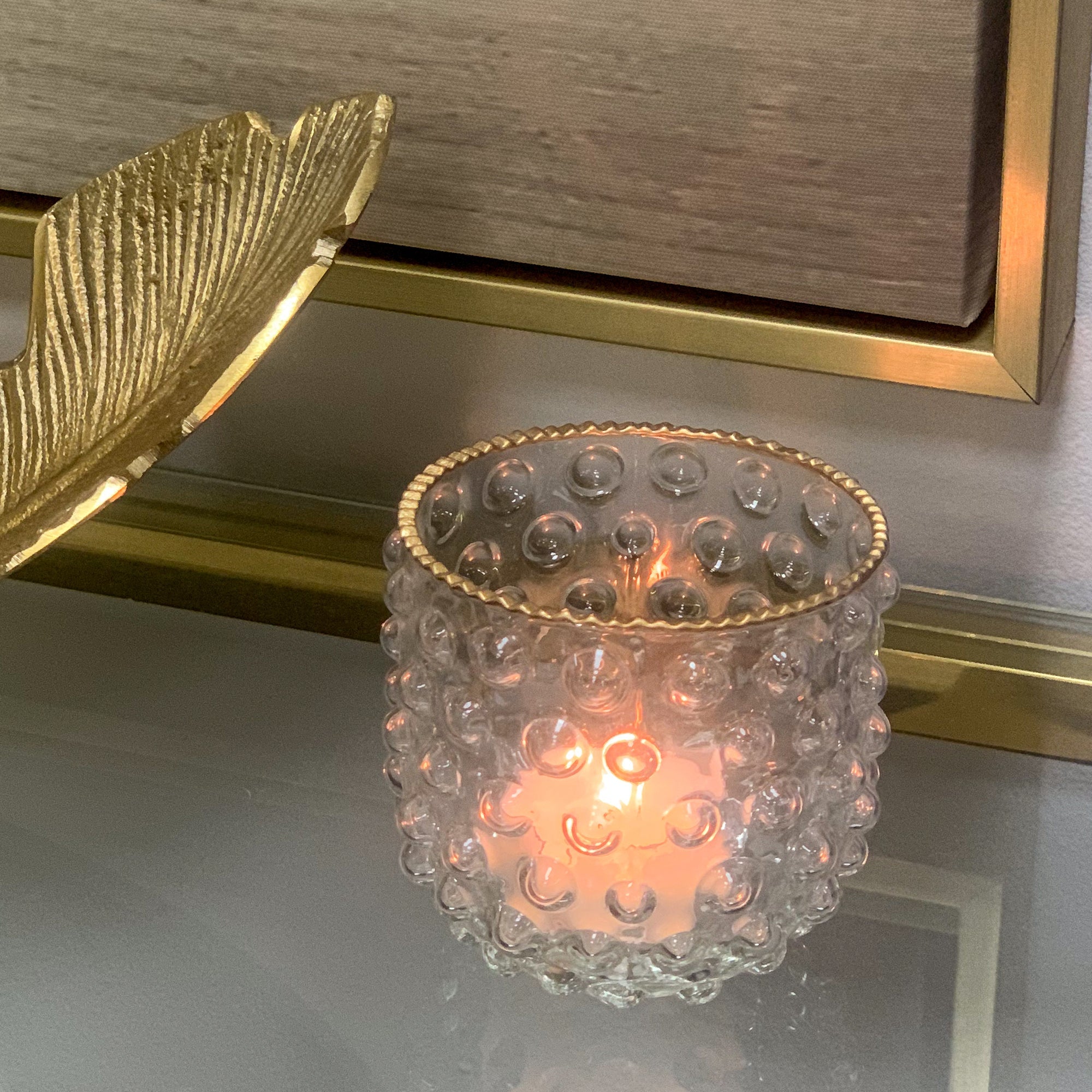 Bougeoir votif en verre clouté
