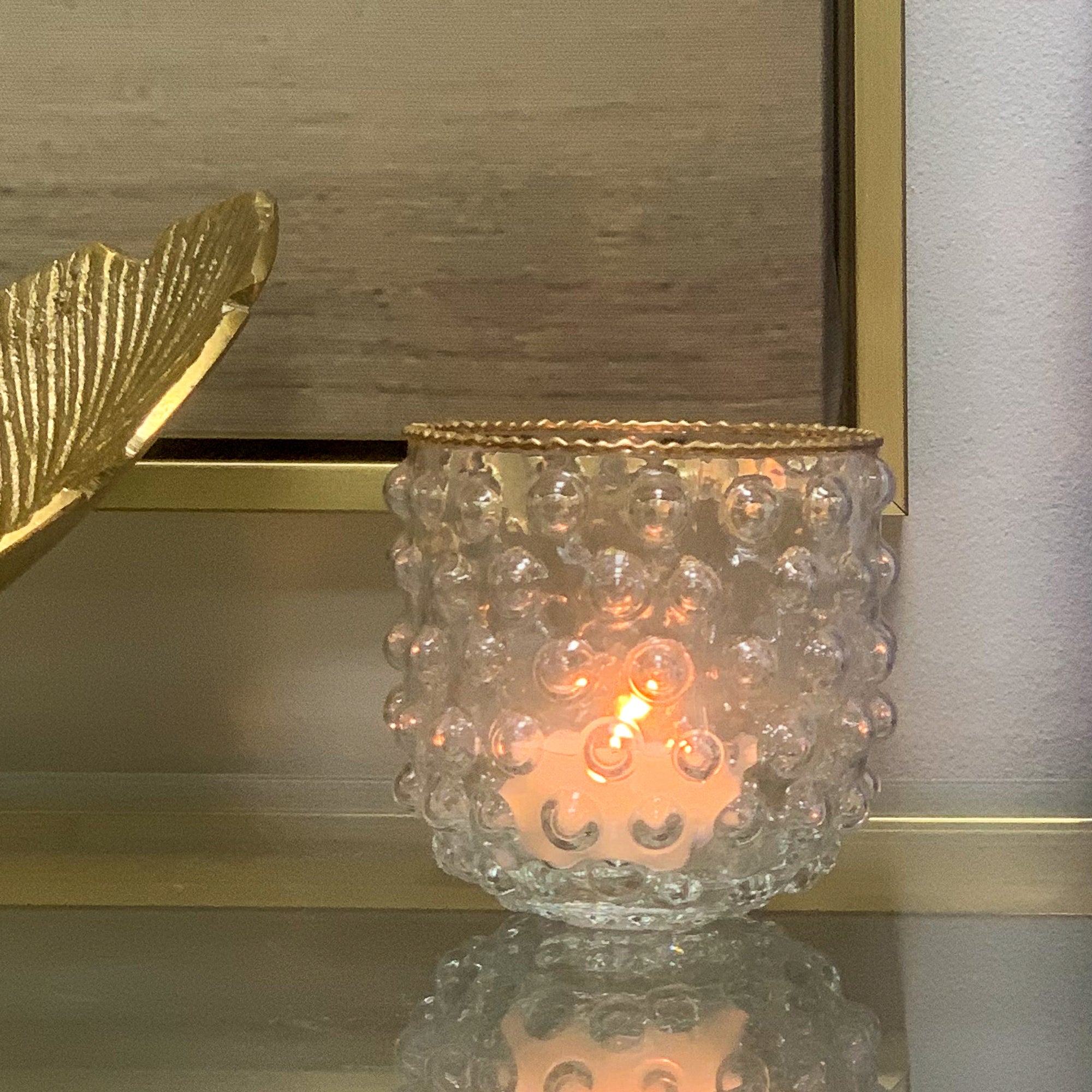 Bougeoir votif en verre clouté